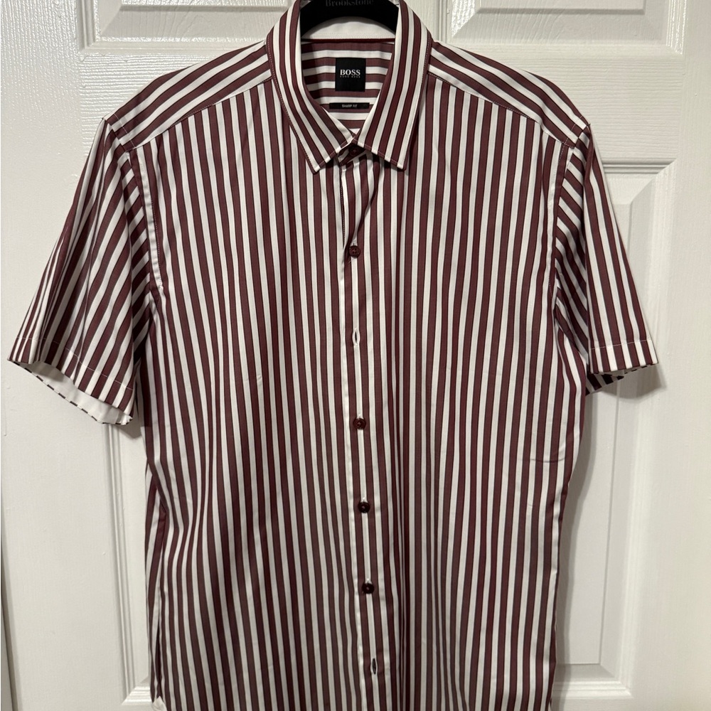 Hugo Boss Brown and White Striped Shirt